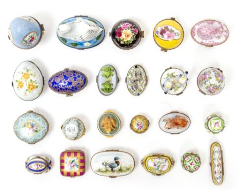 A SELECTION OF ENAMEL PILL AND TRINKET BOXES  to include a Limoges example modelled as a swan signed indistinctly to the base