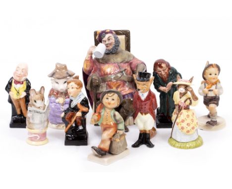 A GROUP OF THREE ROYAL DOULTON DICKENS CHARACTERS  two Hummel figures, a Doulton figurine HN2162, and four animal figurines (