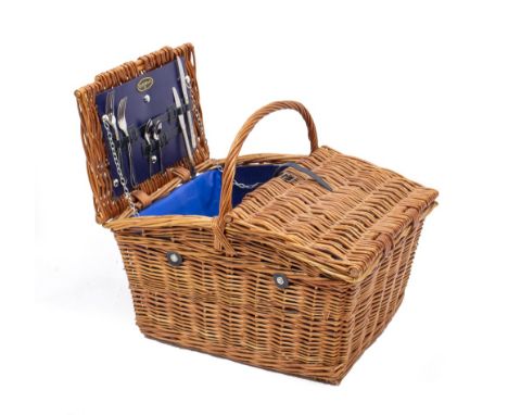 A WICKER PICNIC HAMPER for two, 'The Equestrian' by Strand, complete with cutlery and crockery, 55cm wide x 45cm high