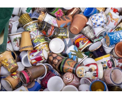 A COLLECTION OF THIMBLES  to include Royal Crown Derby commemorative collection, various silver examples, a collection of con