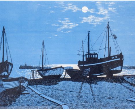 NORMAN EPTON  'Fishing Boats at Old Hastings', lithograph in colour, 33cm x 41cm