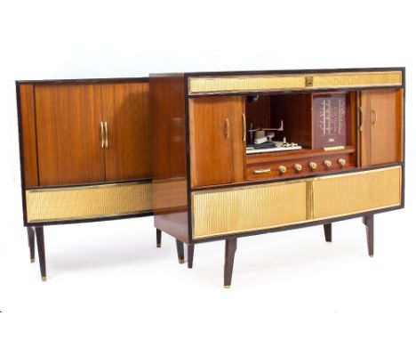 A 'HIS MASTERS VOICE' RADIOGRAM RECORD PLAYER SIDEBOARD 127cm wide x 46cm deep x 98cm high with a matching television set cab