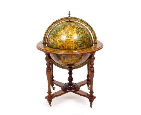 A MODERN GLOBE drinks Cabinet 72cm diameter x 100cm high together with an oak overmantle mirror (2)