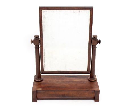 A VICTORIAN MAHOGANY SWING TOILET OR DRESSING TABLE MIRROR with a single frieze drawer, 60cm wide x 30cm deep x 82cm high