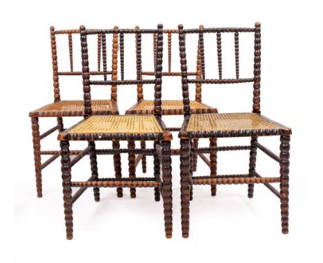 TWO PAIRS OF 19TH CENTURY BOBBIN CHAIRS  with caned seats, each 43cm wide x 45cm deep x 83cm high (4)