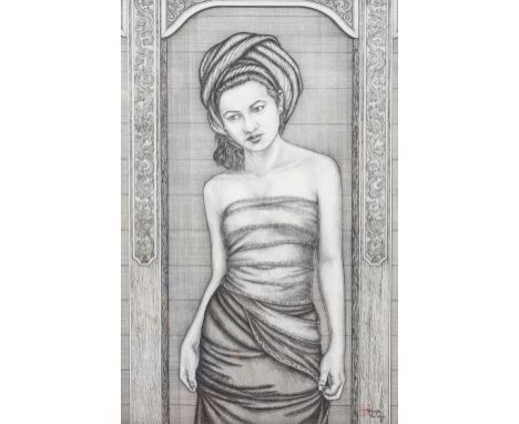 A PAIR OF EASTERN POSSIBLY BARLINESE PRINTS of semi-clad females, the largest 63cm x 40cm (2)