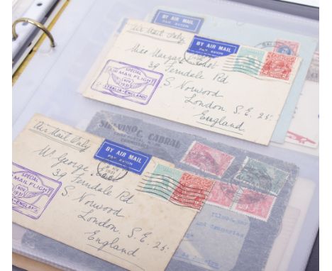 AN ALBUM OF STAMPS of early and inaugural first flight or unusual air mail including some signed by the pilots (a quantity) 