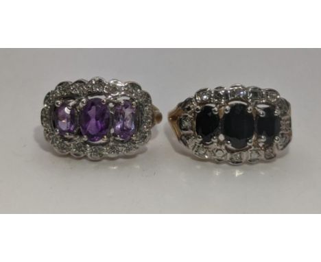 Two 9ct gold ladies rings to include a Diamond and sapphire ring, together with a diamond and amethyst ring total weight 5g L