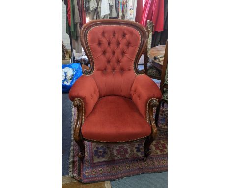 A Victorian mahogany salon button back upholstered armchairLocation:If there is no condition report shown, please request 