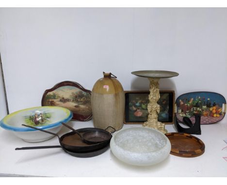A mixed lot to include an Edwardian large pottery sink bowl, Kay & Company Edinburgh large stoneware bottle jar, Art Deco mot