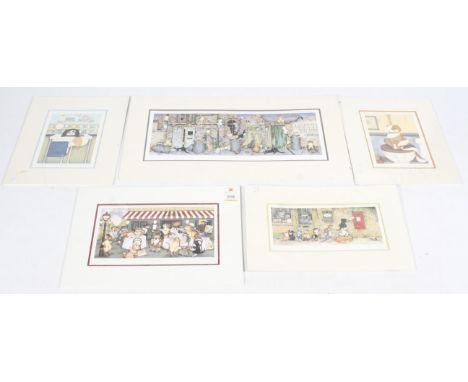 Five Linda Jane Smith limited edition signed prints. All depicting cats, comprising 'In the Sink', 'All Tied Up', 'Last Post'