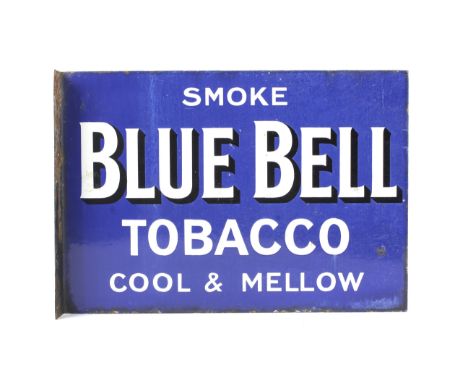 A vintage enamel double sided blue-ground advertising sign for Blue Bell Tobacco. With integral pierced bracket, 51cm x 35.5c