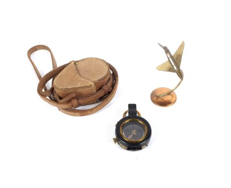 A pre-WWII military compass by E.R. Watts &amp; Son, NR.2614., MILIX '1935'; and a copper and brass desk thermometer in the f