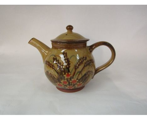A hand thrown and decorated half pint teapot by Alan Frewin (dec'd) Mill House Pottery, Harleston (2003)