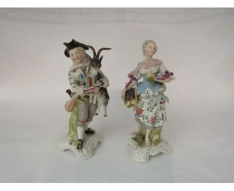 A Voigt Bros. Sitzendorf, Germany Meissen copy of a Goat Herder and Fruit Seller, 22cm tall approx