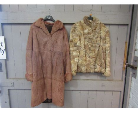 A coney fur full length lady's coat and a coney fur patch effect jacket, size 12