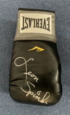 Leon Spinks Signed 14oz Black Everlast Boxing Glove. Signed in Silver ink. Good condition. All autographs come with a Certifi