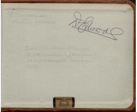 Busby Babe Duncan Edwards Signed inside a Vintage Autograph Book. Signed on Backing Page in Black ink. Showing Signs of Age. 