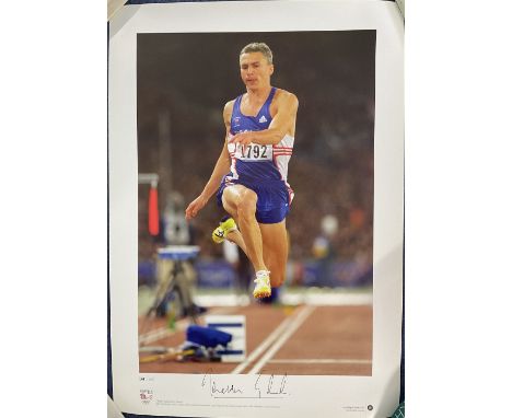 Olympics Jonathan Edwards Signed Big Blue Tube Edition colour Print. Limited Edition 268/500. Signed in black ink. Print meas