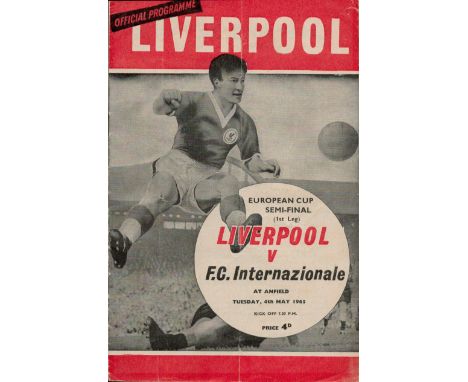 Football Liverpool V FC Internazionale European Cup Semi Final Vintage Programme 4/5/1965. Good condition. All autographs com