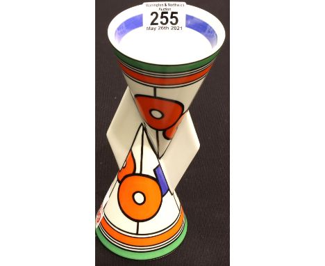 Wedgwood Clarice Cliff Yo Yo pattern vase, H: 23 cm. P&amp;P Group 2 (£18+VAT for the first lot and £3+VAT for subsequent lot