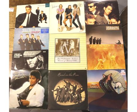 Nine LPs in good condition, including Nilsson, Michael Jackson, Rick Wakeman, Paul McCartney &amp; Wings, ELP, Tarkus etc. P&