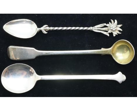 Three pairs of hallmarked silver spoons including a Georgian condiment ladle, combined 32g. P&amp;P Group 1 (£14+VAT for the 