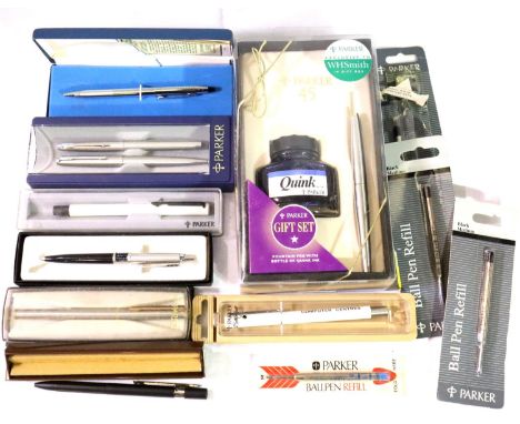 Quantity of Parker pens, mainly boxed including Parker 45 gift set. P&amp;P Group 2 (£18+VAT for the first lot and £3+VAT for