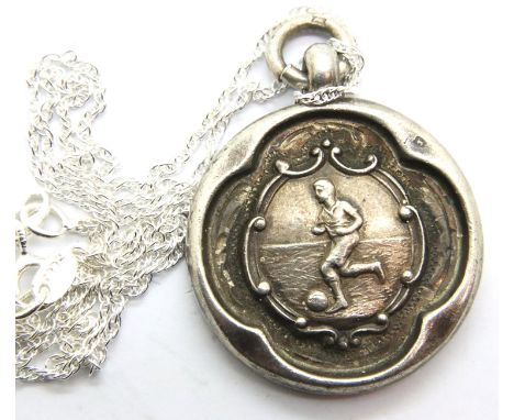 1937 hallmarked silver football medal fob on a silver neck chain, 12g. P&amp;P Group 1 (£14+VAT for the first lot and £1+VAT 