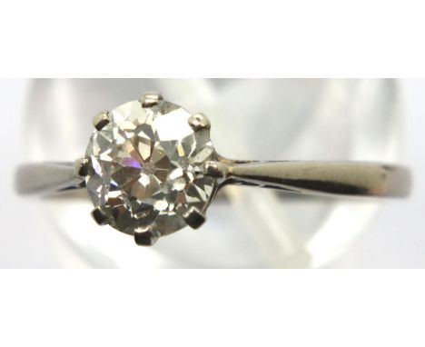 18ct white gold solitaire diamond engagement ring, the claw set single stone approximately 0.75cts, size M, 2.3g. P&amp;P Gro