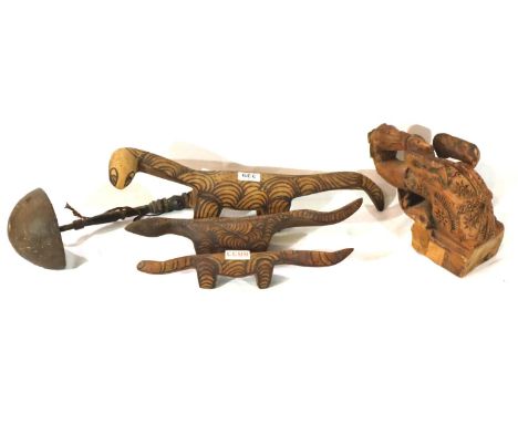 Aboriginal family of Lizards, carved rearing horse and ladle with a hand carved handle. P&amp;P Group 3 (£25+VAT for the firs