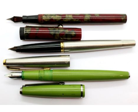 Three vintage fountain pens, one with 14ct gold nib. P&amp;P Group 1 (£14+VAT for the first lot and £1+VAT for subsequent lot