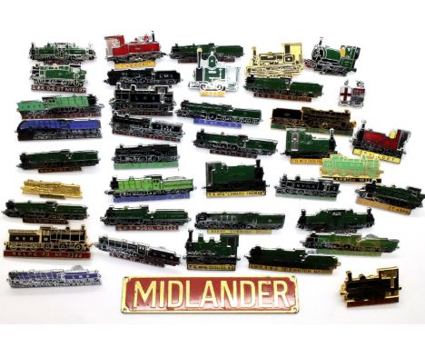 Thirty six metal and enamel steam train badges. P&amp;P Group 1 (£14+VAT for the first lot and £1+VAT for subsequent lots) 
