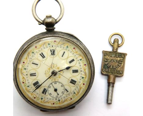 935 silver fob watch with key. P&P Group 1 (£14+VAT for the first lot and £1+VAT for subsequent lots)Condition Report: Not wo