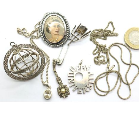 Collection of 925 silver and white metal pendants,  brooch etc. P&amp;P Group 1 (£14+VAT for the first lot and £1+VAT for sub