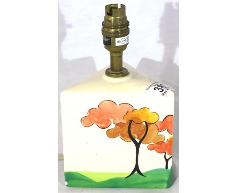 Triangular ceramic lamp base in the style of Clarice Cliff. P&amp;P Group 3 (£25+VAT for the first lot and £5+VAT for subsequ