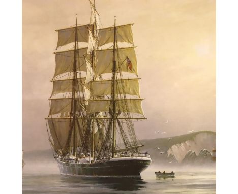 Large framed Roger De Souter print Hove To, Off The Needles. Not available for in-house P&amp;P, contact Paul O'Hea at Mailbo