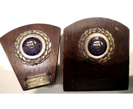 Two Liverpool Shipping Football League enamelled medal plaques 1957. P&amp;P Group 1 (£14+VAT for the first lot and £1+VAT fo