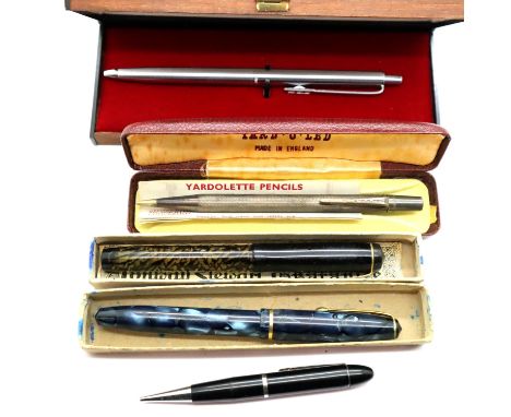 Two Conway Stewart fountain pens with gold nibs, nos 475 and 15 and a Yard-O-Led pencil etc. P&amp;P Group 1 (£14+VAT for the