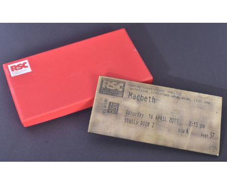 From The Estate Of Bob Baker - RSC Royal Shakespeare Company - a commemorative bronze oversized ticket, likely given to Baker