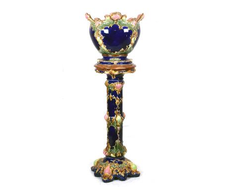 Majolica jardiniere or planter and stand, 124cm high