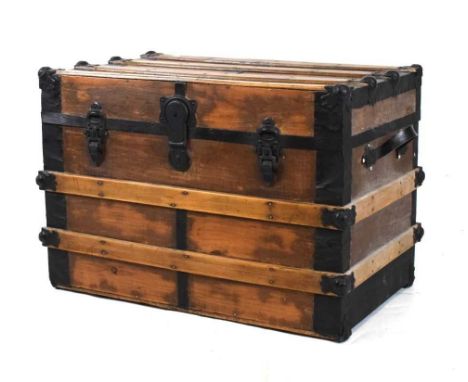 Shipping trunk with partial remains of a White Star Line travel label, 78cm x 46cm x 52cm high 