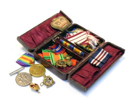 First World War medal pair awarded to Private F. Ashley of the Dorset Regiment (3-7174 Pte. F. Ashley. Dorset.R.), together w