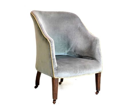Early 20th Century tub chair, upholstered in light purple fabric, 56cm (seats widest point) x 85cm high