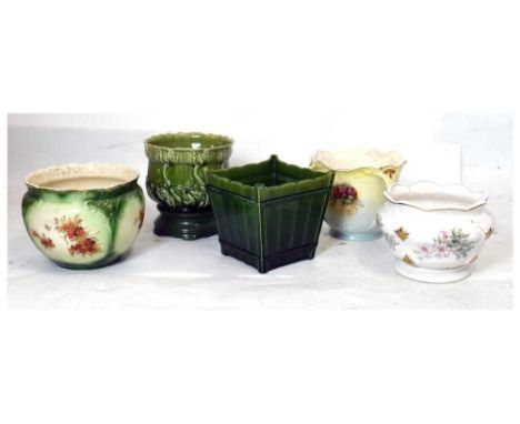 Five ceramic jardinières or planters, largest 27.5cm diameter 