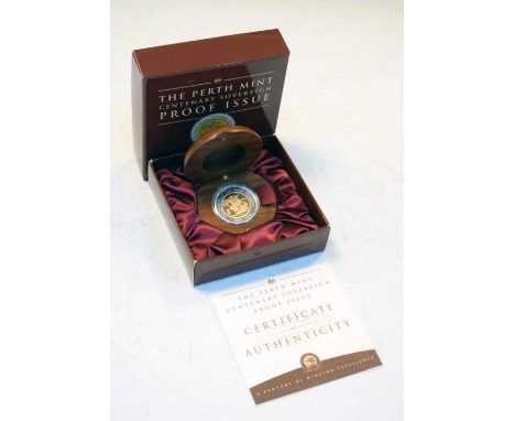 Coins - Australia, 'The Perth Mint Centenary Sovereign 1999' bi-metal gold &amp; silver proof coin struck to commemorate the 