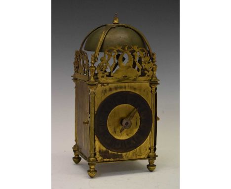 Part 17th Century brass lantern clock, unsigned chapter ring, single hand, 32cm high 