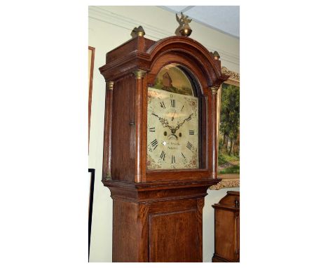 George III oak-cased 8-day painted dial longcase clock with remnants of automaton, 'Rich'd Alexander, Nurstead' [Norsteed, ne