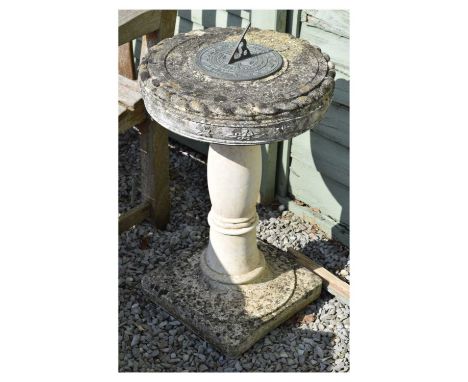 Composite stone garden sundial, 41cm diameter x 66cm high 