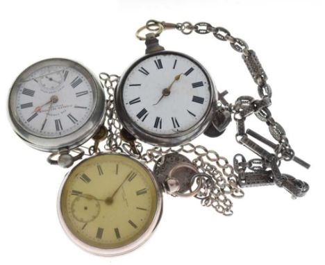 Silver pair-cased pocket watch, Sam'l Allen, Coventry, white Roman dial, chain fusee movement, hallmarks rubbed, together wit